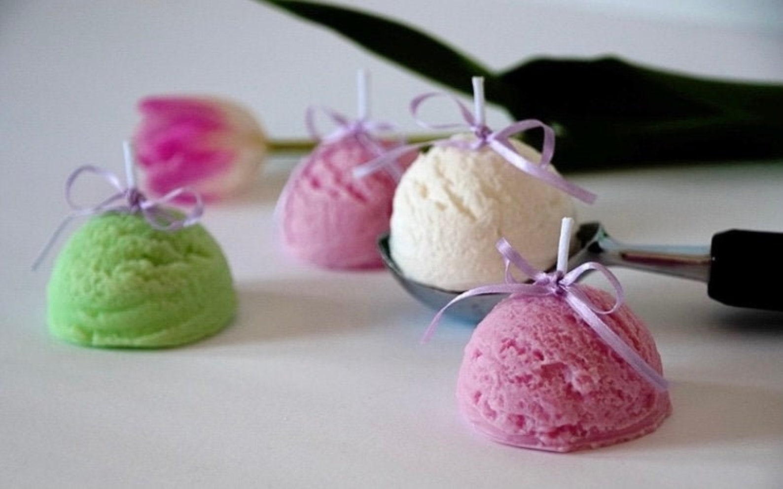 Set of Three Ice Cream Scoop Candles Dessert Candle 100 Etsy