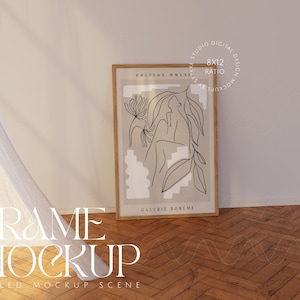 digital frame mockup, minimalistic interior mockup, print frame mockup, skandinavian interior mockup, glass reflection frame mockup