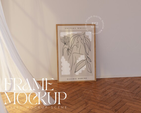 digital frame mockup, minimalistic interior mockup, print frame mockup, skandinavian interior mockup, glass reflection frame mockup