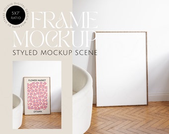mockup di cornice digitale con riflesso in vetro, rapporto 5x7, mockup di cornice minimalista, mockup di interni moderni, mockup di poster, mockup di Photoshop