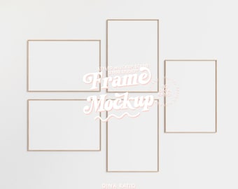 frame mockup simple gallery wall 5 frames DINA, vertical horizontal mix frame mockup, simple frame mockup for poster bundle collection