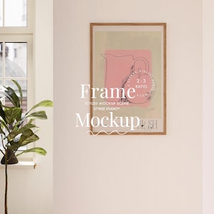 mockup för invändig ram, minimalistisk mockup, mockup för tryckt ram, mockup för modern Bauhaus-inredning, mockup för ram med naturlig ljusreflektion