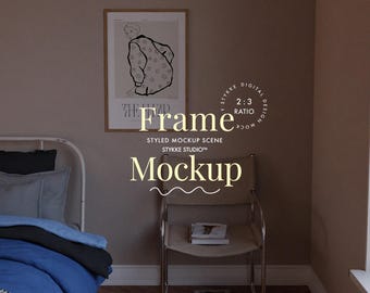 interior frame mockup for print poster, modern minimalist dark moody interior mockup, natural light poster mockup natural light