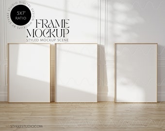 Scandinavian frame mockup, 3 frame mockups, 5x7 ratio, minimalistic interior mockup, design gallery frame mockup, frame template, smart