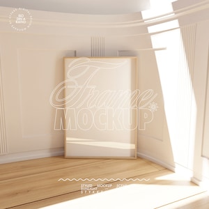 vertical frame mockup, glass reflection frame DIN A mockup, white room sunshine mockup poster design, digital printable set presentation