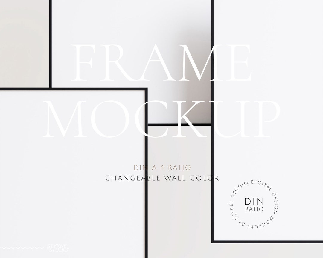 Three Frames, DIN A4 Frame Mockup, Set of Three, Black Thin Frames