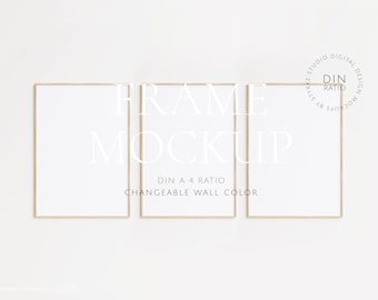 vertical frame mockup trio DIN A 4, wallpaper mockup, wooden frame mockup, portrait frame mockup, digital frame mockup, poster mockup