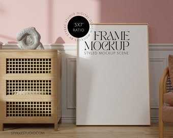 art frame mockup 20x28, vertical frame mockup, 5x7, big poster mockup, pink blush wall, tall frame mockup, huge frame in modern room
