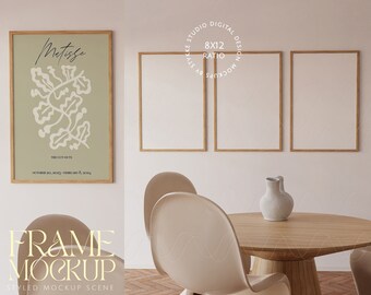 three frames, 8x12 frame mockup, set of three, wooden frames mockup, digital frame, set of vertical frames, 3 frame mock up