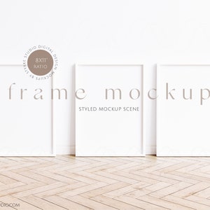 8x11 three white frame mockups, 8x11 frame mockup, set of three, white frame mockup, digital frame, set of vertical frames, 3 frame mock up