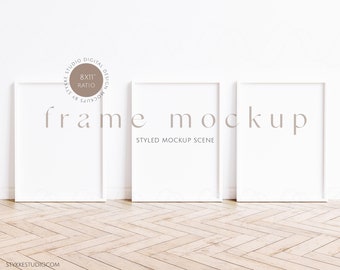 8x11 three white frame mockups, 8x11 frame mockup, set of three, white frame mockup, digital frame, set of vertical frames, 3 frame mock up