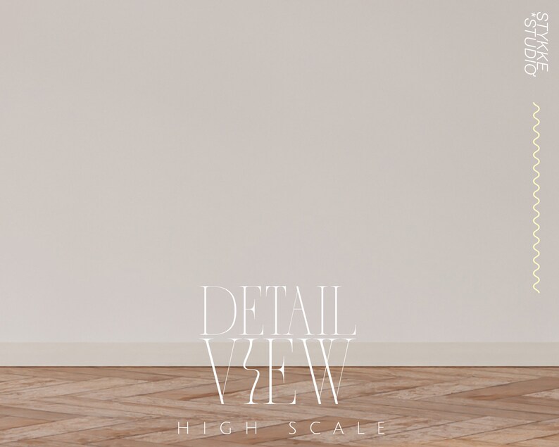 Peut inclure: Un mur blanc avec un sol en bois. Le texte "DETAIL VIEW HIGH SCALE" est imprim&eacute; sur le sol.