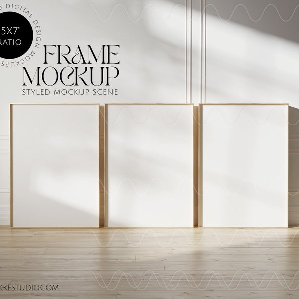 Scandinavian frame mockup, 3 frame mockups, 5x7 ratio, minimalistic interior mockup, design gallery frame mockup, frame template, smart