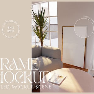digitaler Bilderrahmen, authentisches Interior Mockup, goldener Bilderrahmen, Kunst Mockup, Poster Mockup, Wohnung Mockup Rahmen, Herbst Mockup