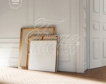 Maqueta de marco, maqueta para póster, maqueta de marco cuadrado, maqueta de marco fino dorado, maqueta de luz natural, maqueta de diseño minimalista, maqueta de póster