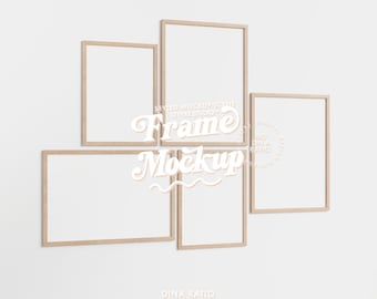 frame mockup simple gallery wall 5 frames DINA, vertical horizontal mix frame mockup, simple bold frame mockup for poster bundle collection