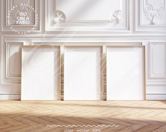 frame mockup modern Scandinavian DIN A three, realistic trio frame mockup minimalistic interior mockup, design series frame mockup template