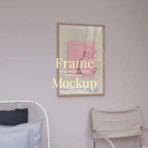 vertical Frame Mockup, 2:3 framed Poster Photoshop Template, Styled Minimalist Bed Interior Scene, Wall Art Display, Printable Decor PSD