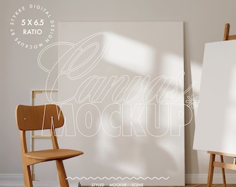 tall vertical canvas mockup, art studio mockup 5:6.5 ratio painting mockup on wooden easel big frame mockup, art school mockup canvas
