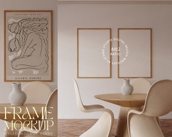 Two frames mockup, frame mockup duo, digital frame scenery, vertical frame mockup, scandinavian interior mockup, frame in room mockup