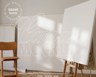 square canvas mockup tall, art studio mockup square painting mockup on wooden easel big frame square mockup, art school mockup easel canvas