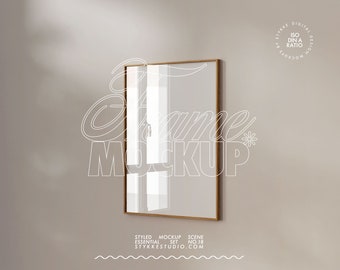 frame mockup DIN A 4 light wood frame wall art mockup minimalistic vertical for digital poster print presentation customizable in Photoshop