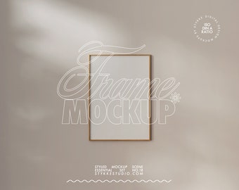 frame mockup DIN A 4 light wood frame wall art mockup minimalistic vertical for digital poster print presentation customizable in Photoshop