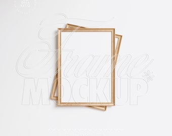 two frame mockup gold wood DIN A4 vertical, passe-partout mockup frame duo vintage, small art frame mockup digital 5:7 poster slip mount mat