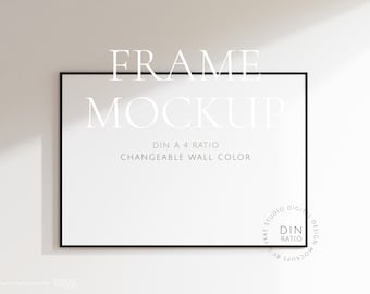 black thin frame mockup DIN, wallpaper mockup, frame mockup DIN A 4, horizontal frame mockup, digital frame for print, digital frame mockup
