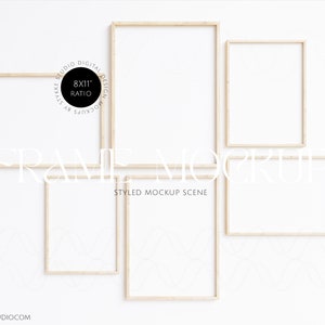 8x11 frame mockup bundle, set of frame mockups, 8x11 ratio, minimalistic, 6 frames, frame gallery wall mockup, poster mockup light wood