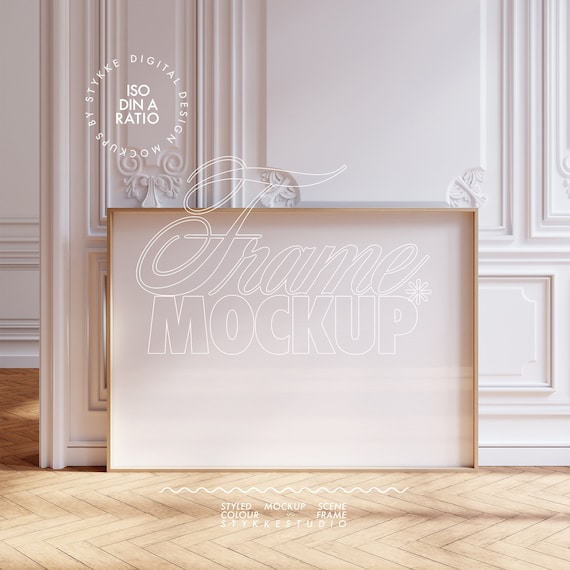 Scandinavian frame mockup DIN A ratio, minimalistic interior mockup design gallery frame mockup bright tall horizontal frame template mockup