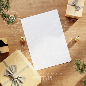 Maqueta de póster navideño DIN A, maqueta de tarjeta imprimible moderna festiva, maqueta para tarjeta de impresión de regalo, maqueta vertical, ilustración navideña moderna