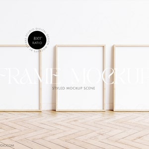 three frames, 8x11 frame mockup, set of three, wooden frames mockup, digital frame, set of vertical frames, 3 frame mock up