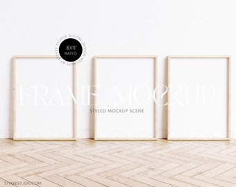 three frames, 8x11 frame mockup, set of three, wooden frames mockup, digital frame, set of vertical frames, 3 frame mock up