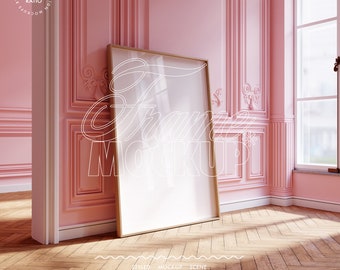 frame mockup vertical poster frame mockup DIN A ratio, mockup vintage pink mockup poster villa classic wall pastel girly mockup tall print