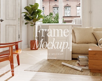 vertical frame mockup, interior frame mockup, digital mockup, mockup for DIN A art print, glass reflection mockup, realistic frame mockup