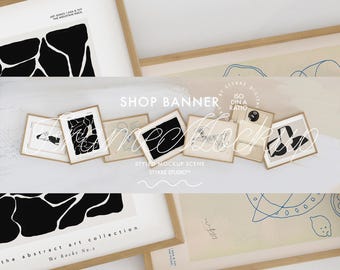 Bannière de boutique Etsy pour imprimeries avec maquettes de cadre, magasin d'affiches de galerie d'images de titre personnalisable, image d'aperçu de 3360 x 840 px pour Photoshop