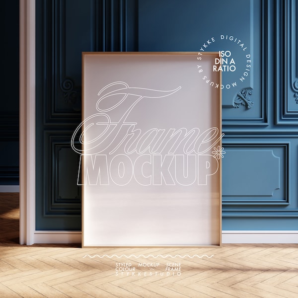 frame mockup vertical poster frame mockup DIN A ratio, mockup vintage dark blue wall villa classic wall moody mockup tall print