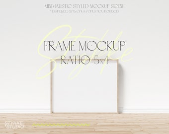 5x4 ratio frame mockup, printable mockup, frame mockup for prints, minimalistic frame mockup, frame mockup on wooden skirting boarders floor