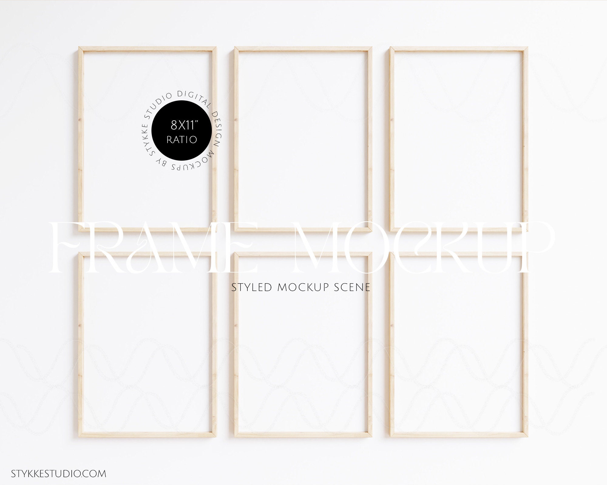 six frame mockup bundle, set of six frame mockups,minimalistic, 6 frames, frame gallery mockup, bright frames, poster mockup light wood
