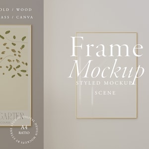 thin gold frame mockup DIN A for art print vertical elegant frame template digital mock-up for Photoshop printable presentation