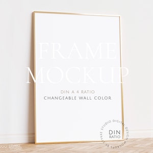 gold thin frame mockup DIN, wallpaper mockup, frame mockup DIN A 4, vertical frame mockup, digital frame for print, frame on wooden floor