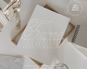Poster mockup, papieren kaart mockup, DIN A op houten frame mockup, close-up, kunstprint mockup, frame mockup, digitale download, realistische poster
