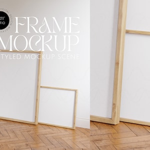 Print frame mockups for art, art studio mockup, wooden frames mockup duo, frames for print on demand, scandinavian interior mockup