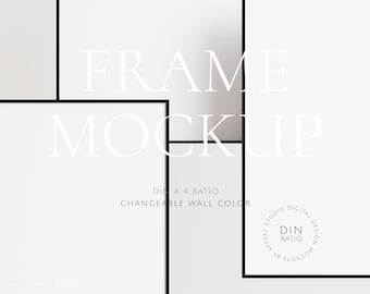 Three black frames mockup DIN A4, set of three, black thin frames mockup, digital frame, set of vertical frames, 3 frame mockup, thin frame