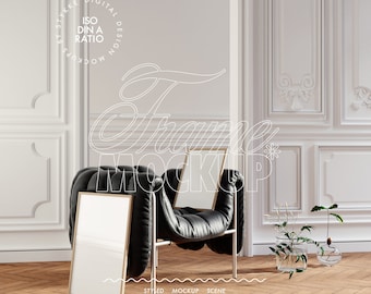Two frames mockup, set of two vertical frame mockup, digital frame 2 minimalist frame mock up, interior frame duo mockup scandinavian