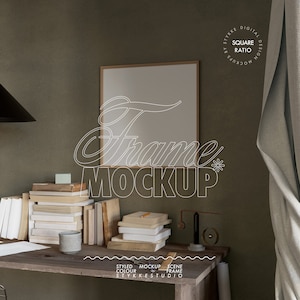Mockup Rahmen quadratischer Druck, Rahmenmockup für Kunstwerk Poster, digitales Rahmenmodell für Buchliebhaber Drucke, Poster-Shop-Mockup dunkler Herbst Künstler