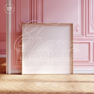 frame mockup for square art poster, mockup vintage pink wall frame mockup, princess villa classic wall mockup pastel girly mockup tall print