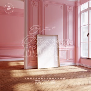 frame mockup vertical poster frame mockup DIN A ratio, mockup vintage pink wall princess villa classic wall pastel girly mockup tall print