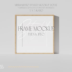 5x5 square frame mockup, slip mount frame mockup, mock-up for prints, minimalistic frame mockup, upright standing frame on wall mockup